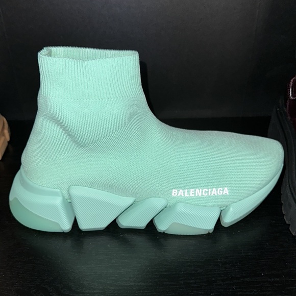 Balenciaga Speed 2.0 Logo Knit Sock Sneakers - Mint Color Size 6 - Picture 2 of 11